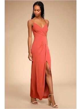 Lulus Stunning Outlook Terracotta Wrap Maxi Dress XL